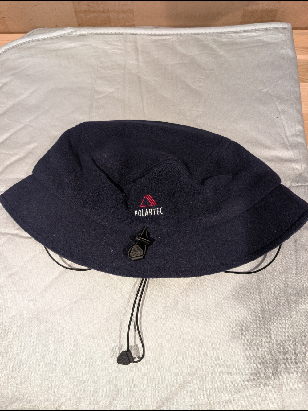 PALACE Navy Fleece Bucket Hat with Logo Patch and PolarTec Tag